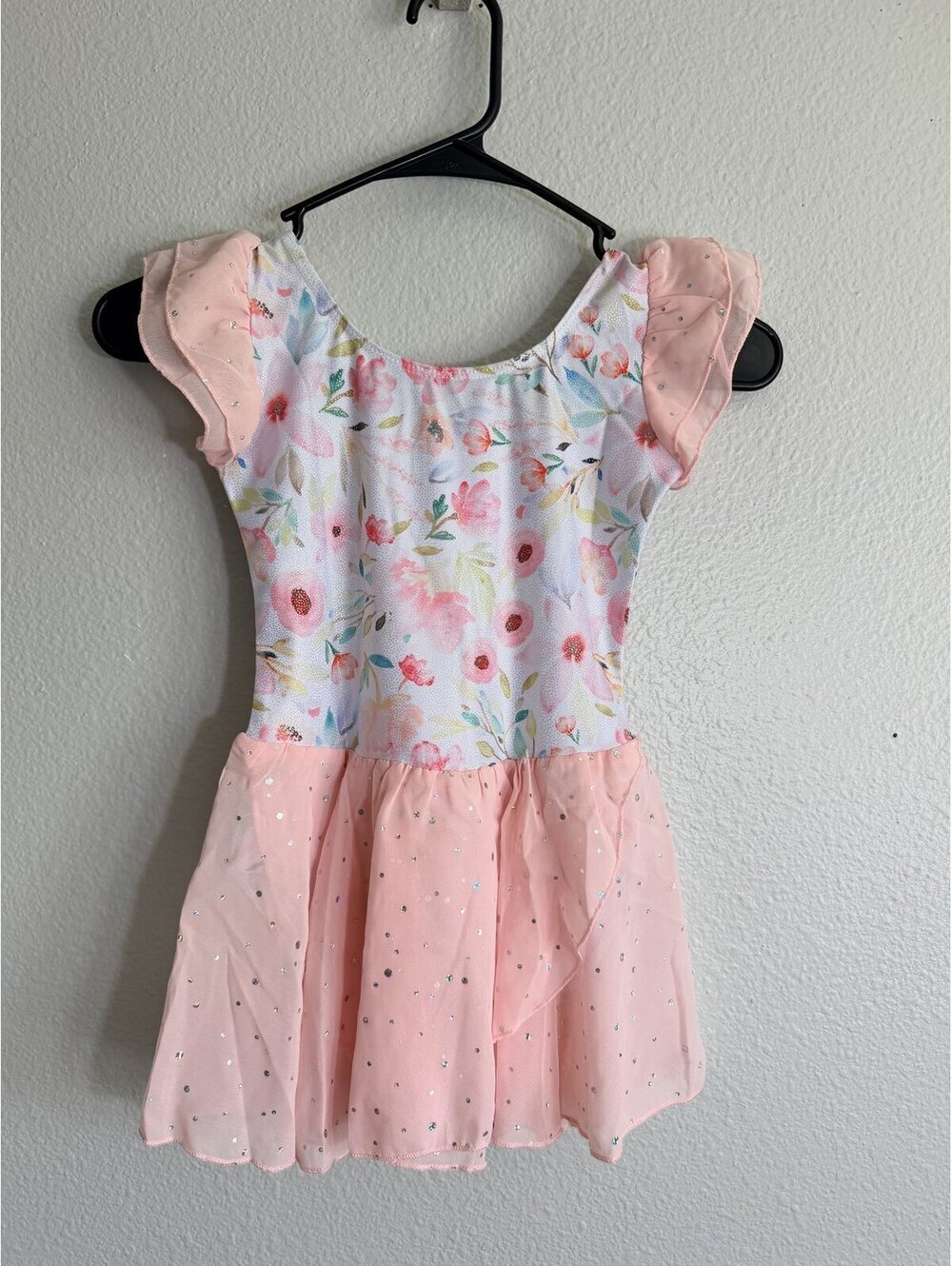 Arshiner Girls Skirted Ballet Leotard Floral Glitter Bodice Flutter Sleeve